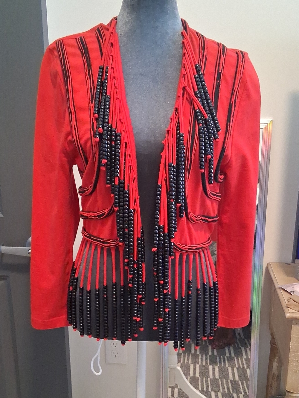 Red Beaded Fringe Blazer Jacket